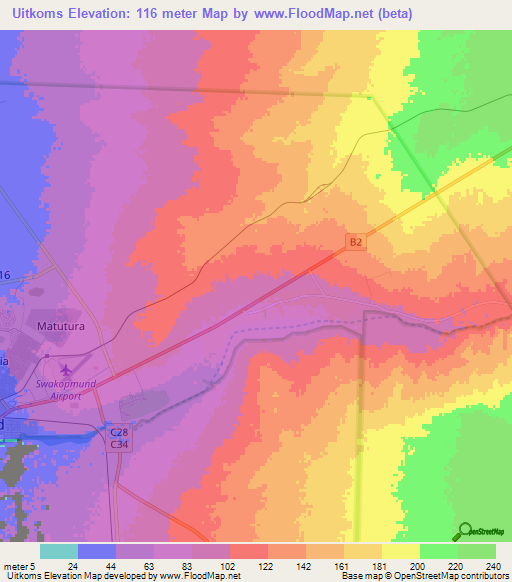 Uitkoms,Namibia Elevation Map