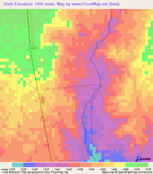 Uisib,Namibia Elevation Map