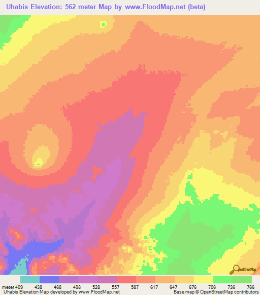 Uhabis,Namibia Elevation Map