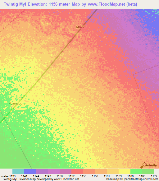 Twintig-Myl,Namibia Elevation Map