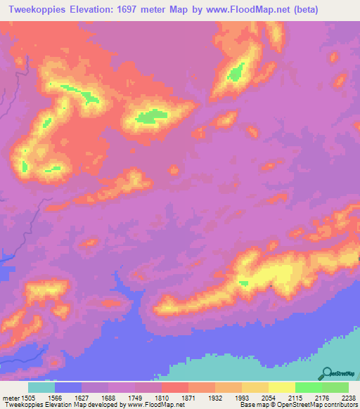 Tweekoppies,Namibia Elevation Map
