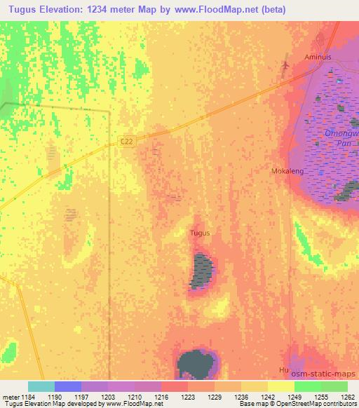 Tugus,Namibia Elevation Map