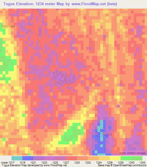 Tugus,Namibia Elevation Map