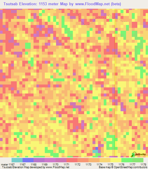 Tsutsab,Namibia Elevation Map