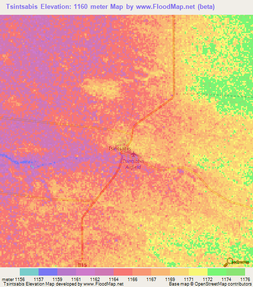 Tsintsabis,Namibia Elevation Map