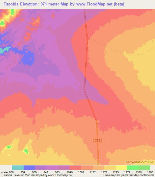 Tsaobis,Namibia Elevation Map