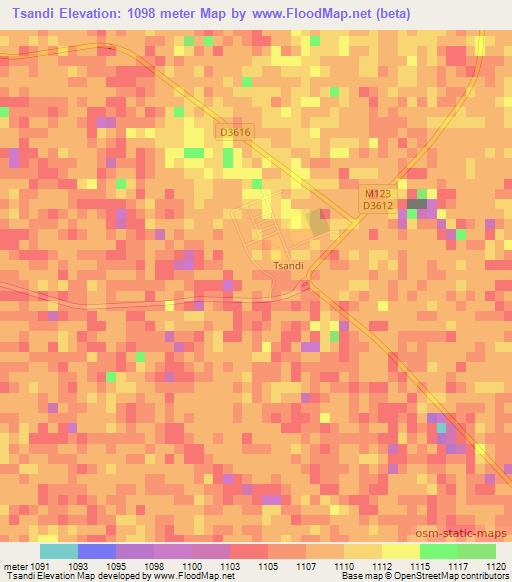 Tsandi,Namibia Elevation Map