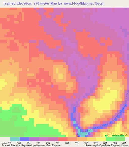 Tsamab,Namibia Elevation Map