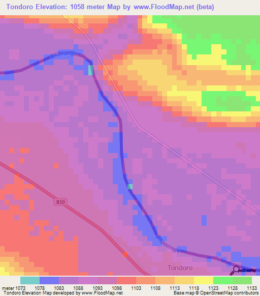 Tondoro,Namibia Elevation Map