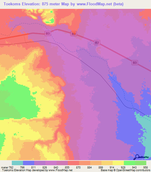 Toekoms,Namibia Elevation Map
