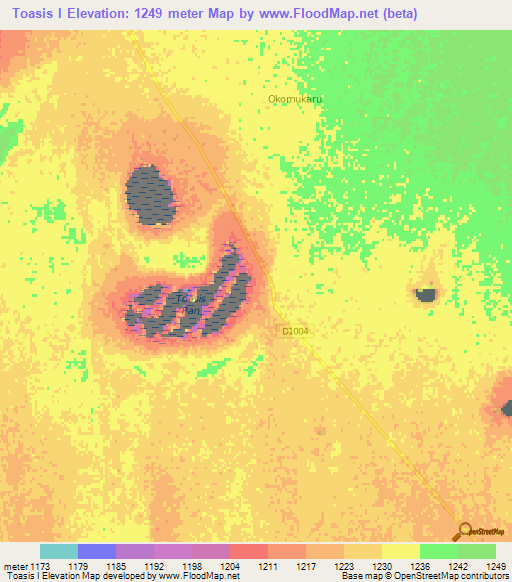 Toasis I,Namibia Elevation Map