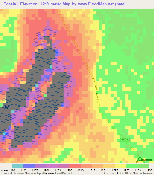 Toasis I,Namibia Elevation Map