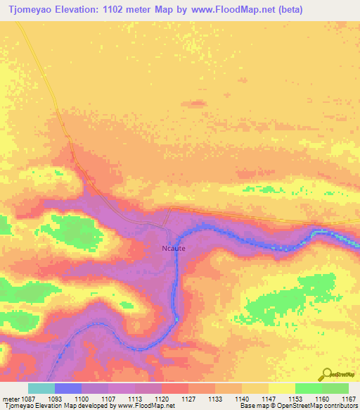 Tjomeyao,Namibia Elevation Map