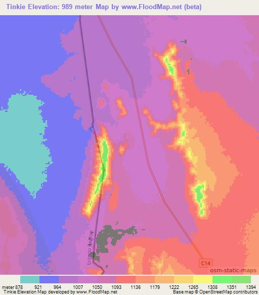 Tinkie,Namibia Elevation Map