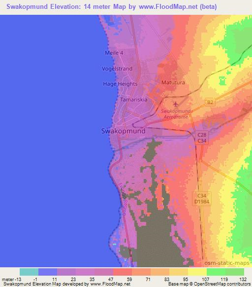 Swakopmund,Namibia Elevation Map