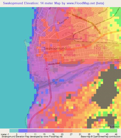 Swakopmund,Namibia Elevation Map