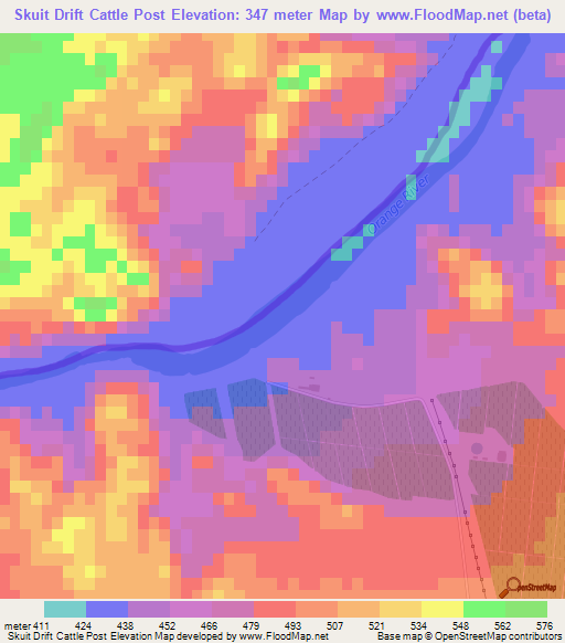Skuit Drift Cattle Post,Namibia Elevation Map