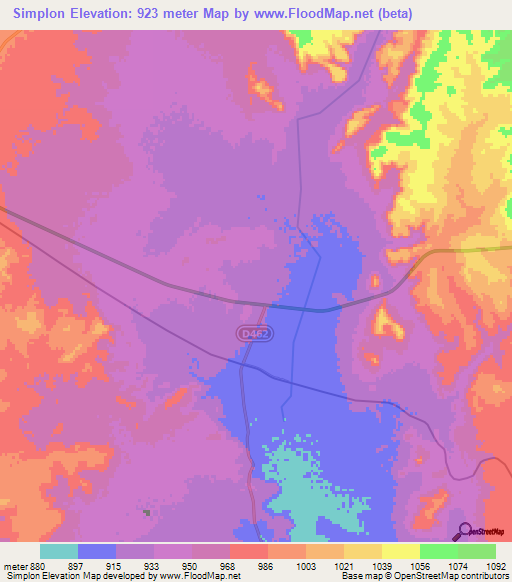 Simplon,Namibia Elevation Map