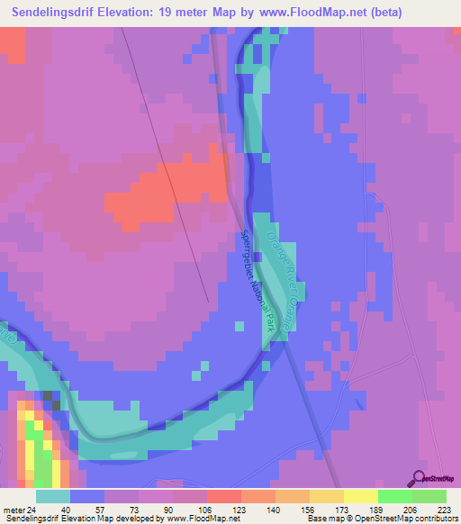 Sendelingsdrif,Namibia Elevation Map