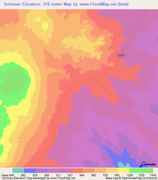 Schonau,Namibia Elevation Map