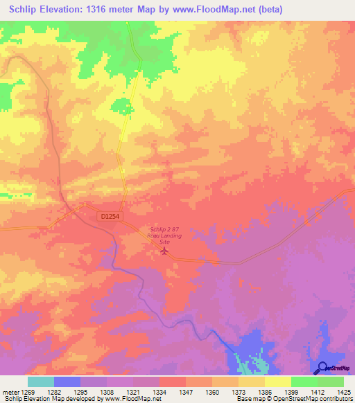 Schlip,Namibia Elevation Map