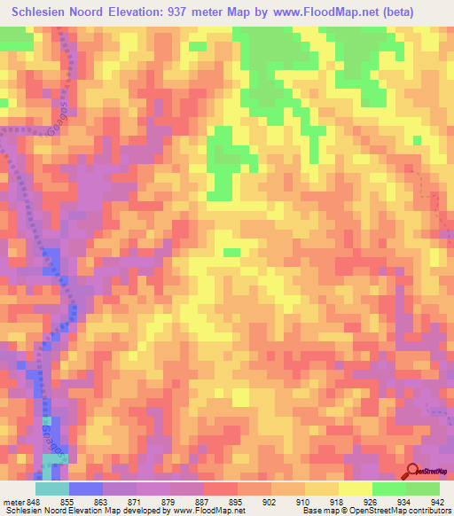 Schlesien Noord,Namibia Elevation Map