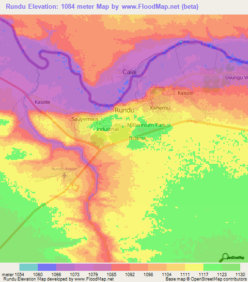Rundu,Namibia Elevation Map