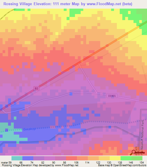 Rossing Village,Namibia Elevation Map