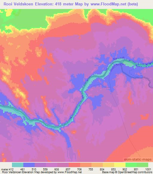 Rooi Veldskoen,Namibia Elevation Map