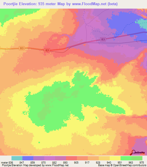 Poortjie,Namibia Elevation Map
