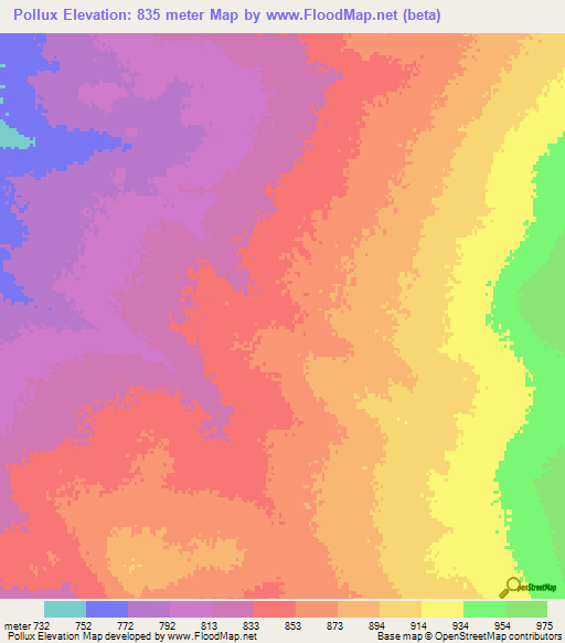 Pollux,Namibia Elevation Map