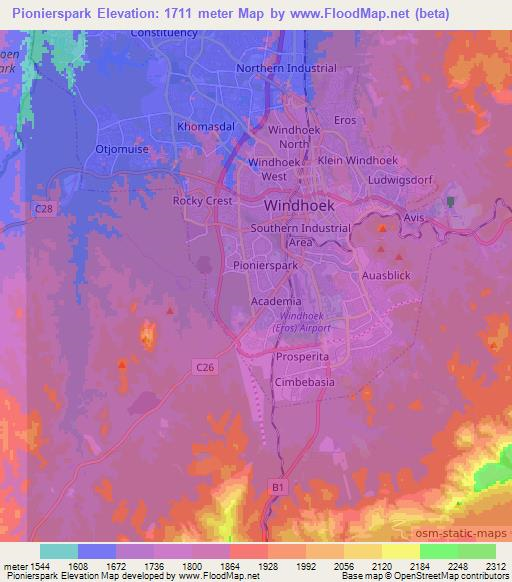 Pionierspark,Namibia Elevation Map