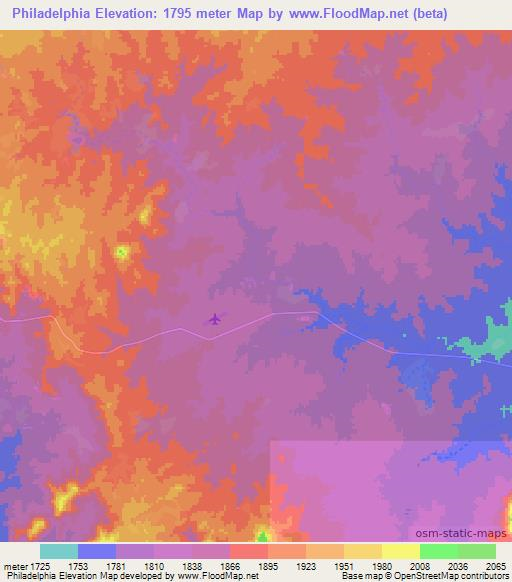 Philadelphia,Namibia Elevation Map