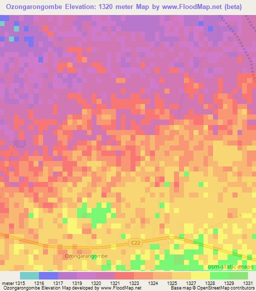 Ozongarongombe,Namibia Elevation Map