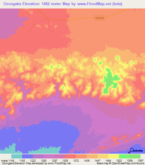 Ozongaka,Namibia Elevation Map