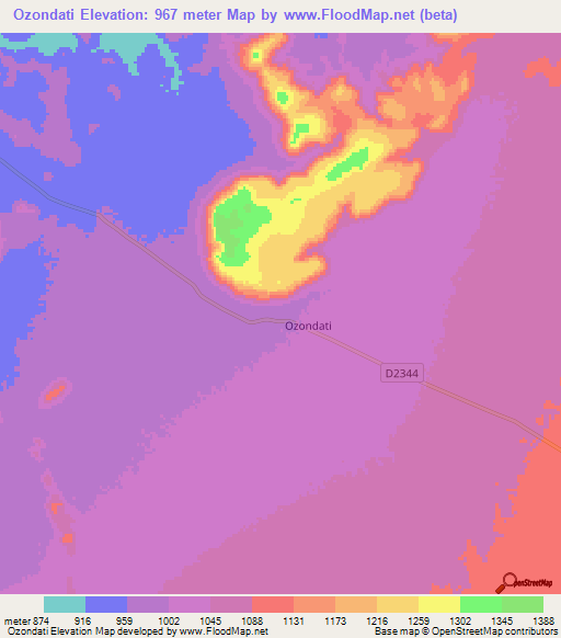 Ozondati,Namibia Elevation Map