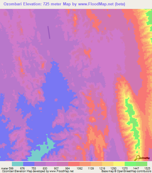 Ozombari,Namibia Elevation Map