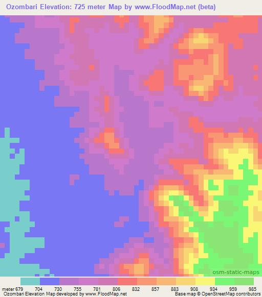 Ozombari,Namibia Elevation Map