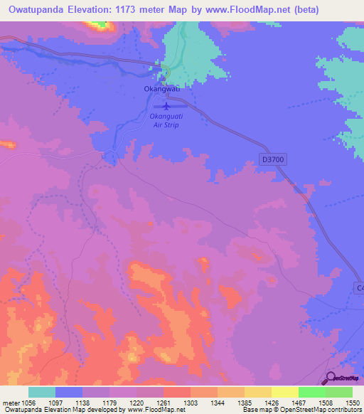 Owatupanda,Namibia Elevation Map
