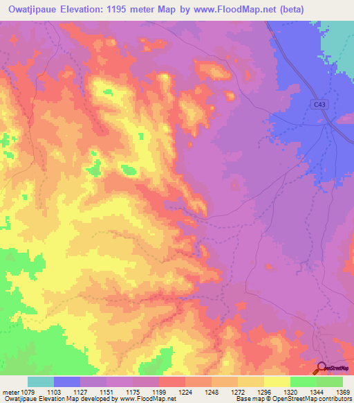 Owatjipaue,Namibia Elevation Map