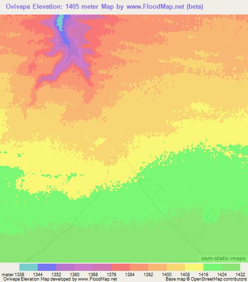 Ovivapa,Namibia Elevation Map