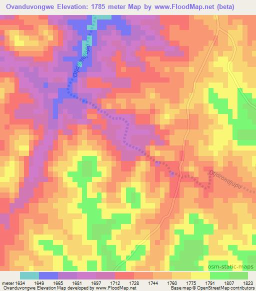 Ovanduvongwe,Namibia Elevation Map