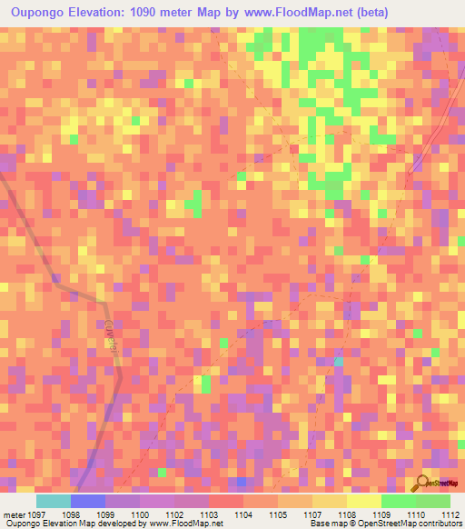 Oupongo,Namibia Elevation Map
