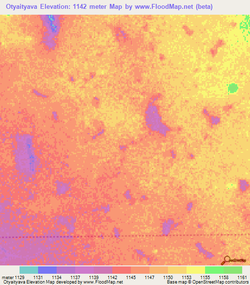 Otyaityava,Namibia Elevation Map