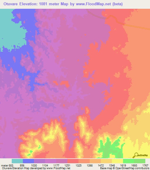Otuvare,Namibia Elevation Map