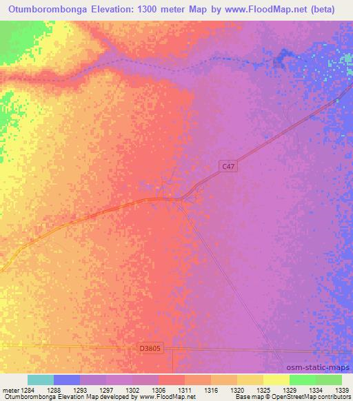 Otumborombonga,Namibia Elevation Map