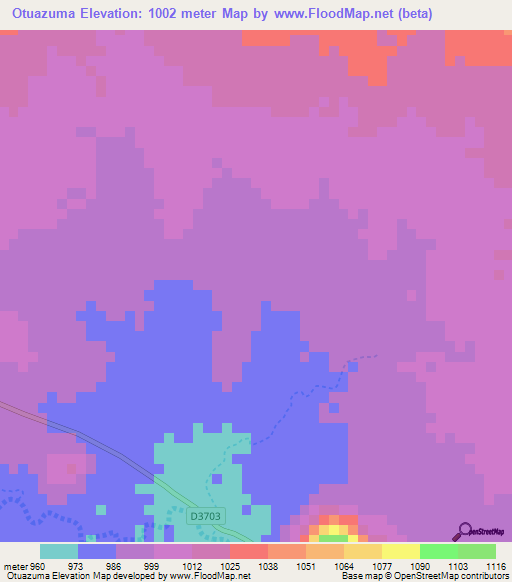 Otuazuma,Namibia Elevation Map