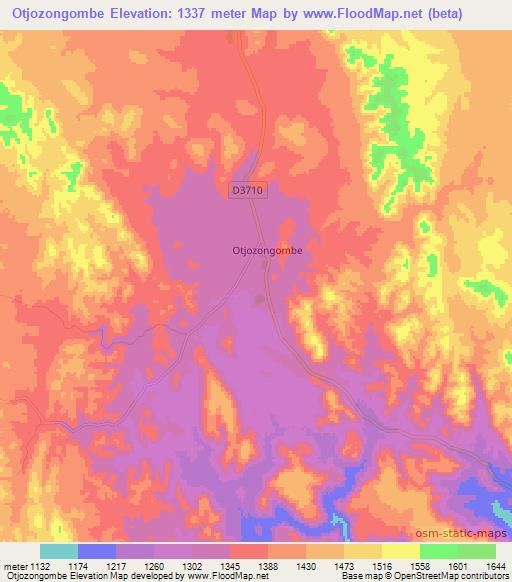 Otjozongombe,Namibia Elevation Map