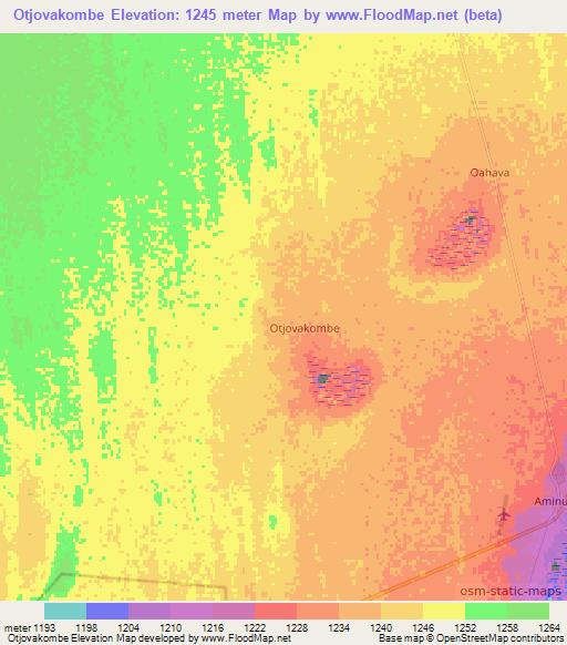 Otjovakombe,Namibia Elevation Map