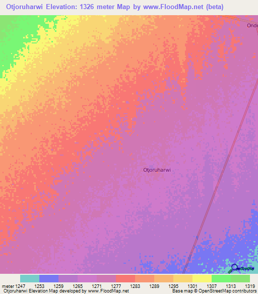 Otjoruharwi,Namibia Elevation Map